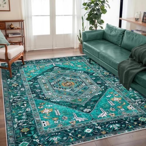 SERISSA 5x7 Washable Non Slip Boho Area Rug for Living Room，Teal by SERISSAHomeDecorCollection