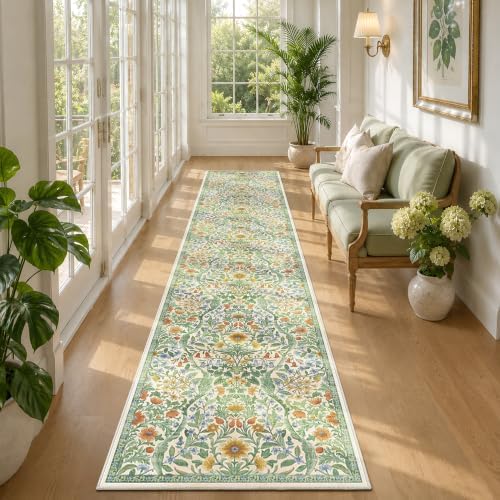 2x10 Floral Runner Rug for Hallway Washable Kitchen Runner Rug by NakedCloud