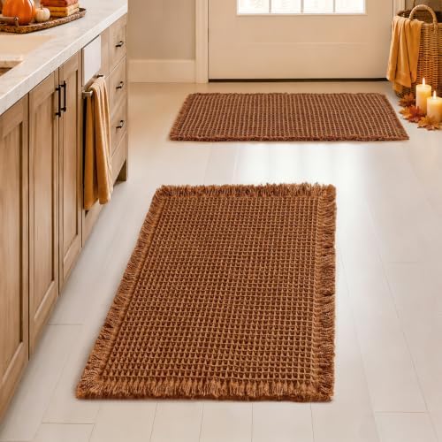 MIULEE Fall Terracotta Set of 2 Waffle Bathroom Rugs Bath Mat 17x24 Inch by MIULEE