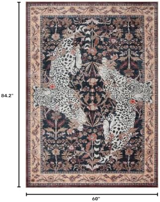 Moynesa Leopard Washable Area Rugs for Living Room, 5x7 Vintage Soft Rug for Bedroom, Non Slip Boho Ultra Thin Large Stain Resistant Throw Rug for Dining Guest Room, Puce Red - Image 2