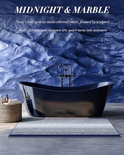 BSICPRO Large Chenille Bathroom Rugs Runner, 22x60 Striped Bath Mats, Navy - Image 6
