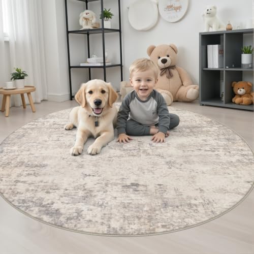 Round Area Rug Living Room: 5 ft Modern Washable Indoor Carpet - Image 3