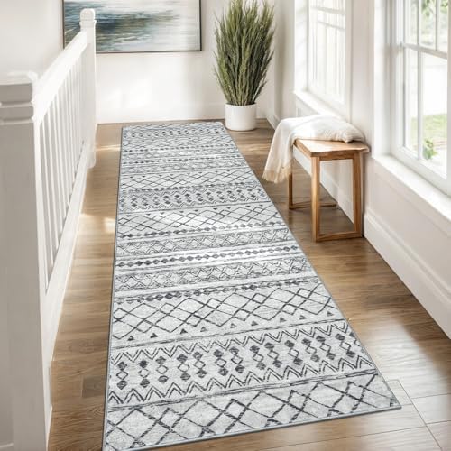 KUTA Boho Runners for Hallways 3x8 Grey Moroccan Washable Runner Rug - Image 4
