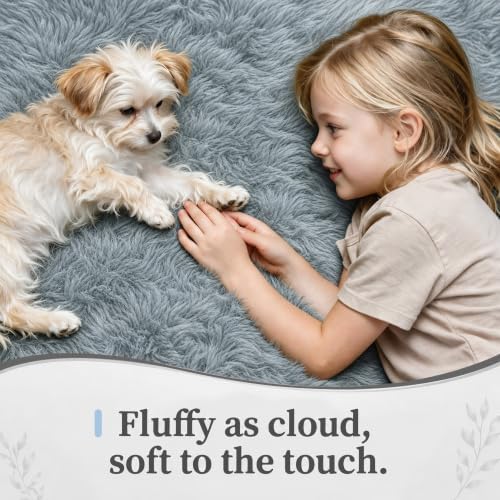 8x10 Area Rugs for Living Room: Soft Grey Fluffy Rug Shag Washable Rug Plush Fuzzy Indoor Carpet for Bedroom Nursery Playroom Girls Boys Kids Room (Grey, 8'x10') - Image 3