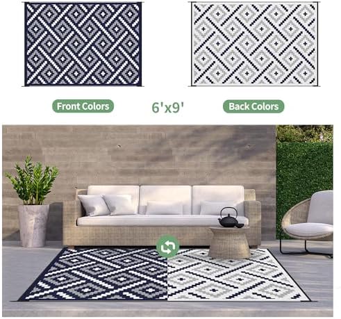 GENIMO Outdoor Rug, Waterproof Plastic Rugs for Patio, 6'x9' Navy Blue - Image 3