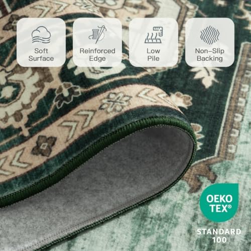 Lofus 8x10 Green Washable Rugs, Vintage Floral Area Rug for Living Room - Image 6