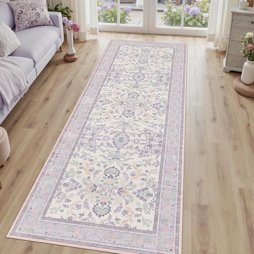 DCX Purple Floral 2x6 Runner Rug Washable by DCXWashableRug