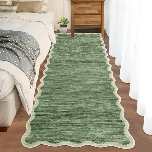 GarveeHome Scalloped Washable Runner Rug 2x6 Runner Abstract Modern Green by GarveeHome