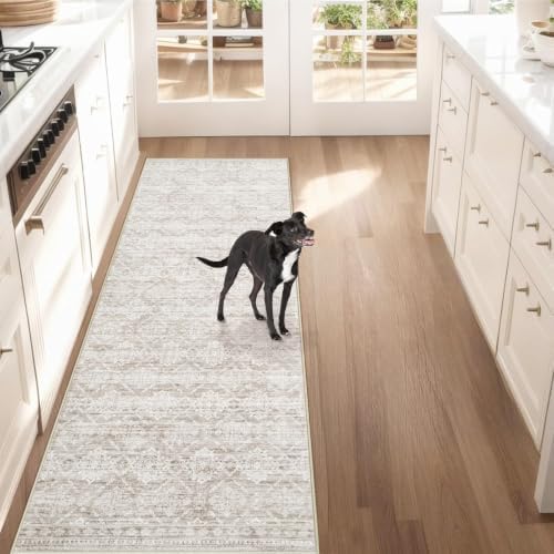Runner Rug 2x7 Boho Geometric Area Rugs: Washable Kitchen Entryway Rug, Soft Non Slip Moroccan Long Hallway Rugs for Bedroom Bathroom Laundry Entryway Staircase Foyer(Ivory Mocha,2'x7') - Image 3