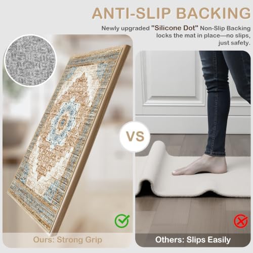 Kitchen Rugs Sets of 3 100% Non Slip Washable Kitchen Mats for Floor, Tan - Image 3