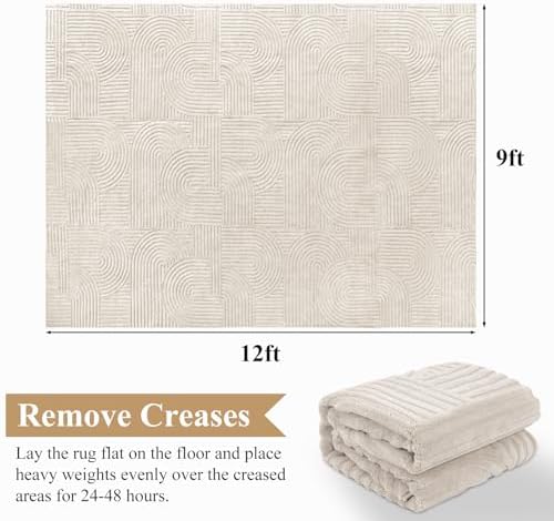 Pauwer 9x12 Area Rugs for Living Room, Modern Non Slip Washable Rug, Beige - Image 2