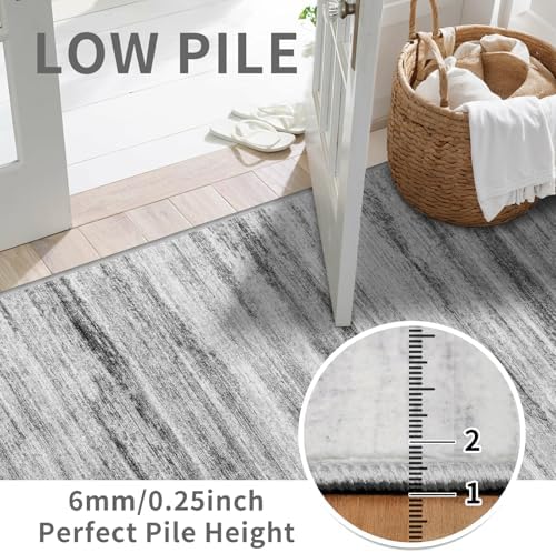 3x7 Washable Runner Rug for Family: Easy-to-Clean Runners for Hallway Entryway Kitchen Bedroom - Stain and Water Resistant Rugs with Non-Slip Backing - Soft Low-Pile Carpet Grey - Image 2