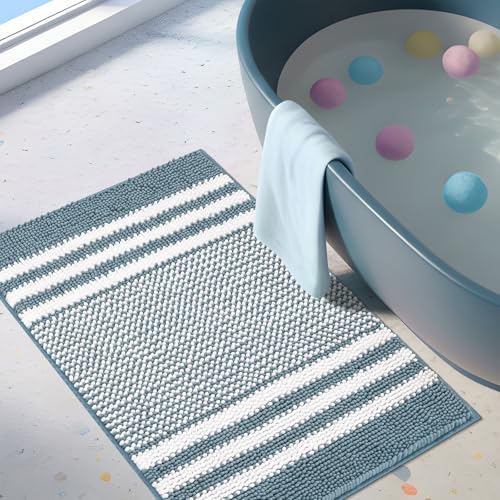 BSICPRO Large Bathroom Rugs, 24x36 Chenille Bath Mats, Denim Blue by BSICPRO