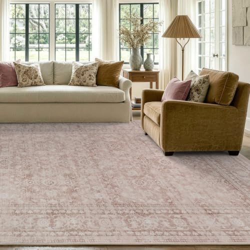 8x10 Ft Large Area Rugs for Living Room, Soft Non-Slip Machine Washable Rug, Vintage Stain Resistant Carpets for Bedroom Nursery Dining Room Home Decor (Grey Pink) - Image 3