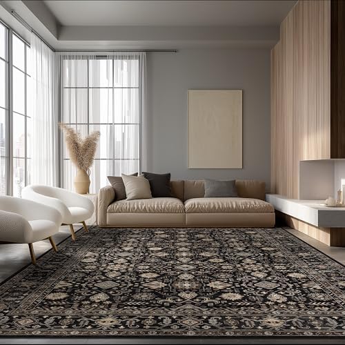 Ruaruarug Washable Area Rug 9×12 for Living Room, Ultra Soft, Black Gold by Ruaruarug