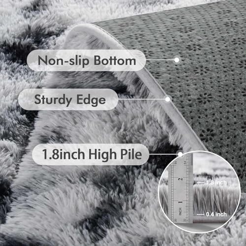 7x10 Ft Extra Large Shag Rugs for Living Room, Tie Dyed Ultra Soft Fluffy Furry Area Rugs for Bedroom Indoor Floor, Aesthetic Carpet for Kids Home Decor Black White - Image 5
