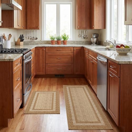 Artoid Mode Beige Rectangle Plaid Kitchen Mats Set of 2-17x29 + 17x47 - Image 5