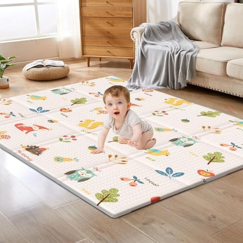 XVISHX Baby Play Mat, 50 x 50 Inch Play Mat Perfect for Use Baby Playpen, Foldable Baby Foam Playmat for Floor, Portable Waterproof Activity PlayMats for Babies, Infants and Toddlers by XVISHX