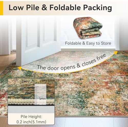 RELEANY Washable 5'x7' Abstract Area Rug for Living Room Green Multi - Image 6