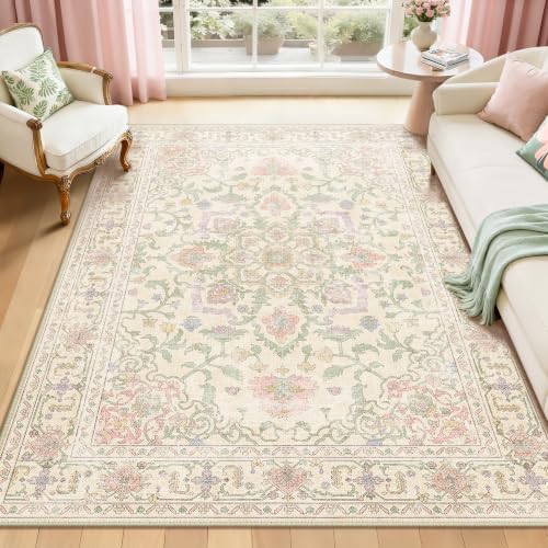 CAPALOCA 8x10 Washable Nursery Girls Low Pile Area Rug Purple Green Pink - Image 4