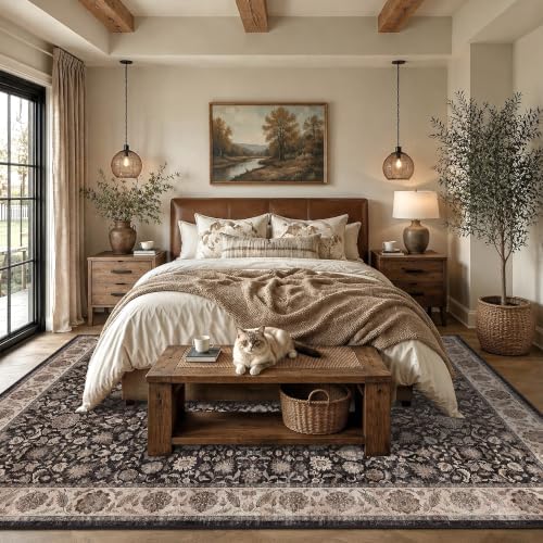 Washable 9x12 Living Room Soft Area Rug Charcoal Beige Large Carpet - Image 4
