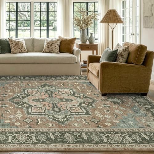 5x7 Ft Area Rugs for Living Room, Soft Non-Slip Machine Washable Rug, Vintage Stain Resistant Carpets for Bedroom Nursery Dining Room Home Decor (Brown) - Image 3