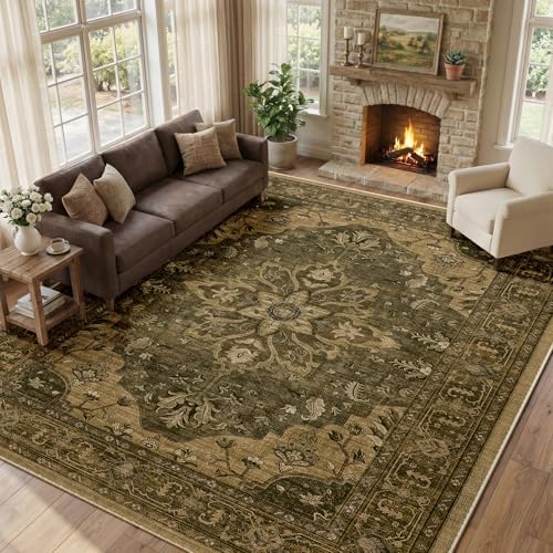 RELEANY Washable Area Rug, Large 10'x14', Brown/Dark Brown - Image 2