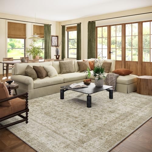 10x12 Area Rug Washable Rugs: Large Living Room Rug Stain Resistant Non Slip Distressed Vintage Low Pile Faux Wool Soft Carpet for Bedroom Farmhouse Dining Room Kids Playroom Nursery by palohom