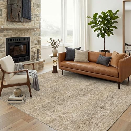 4x6 Washable Boho Area Rug, Non-Slip Dark Beige Bedroom Carpet - Image 4