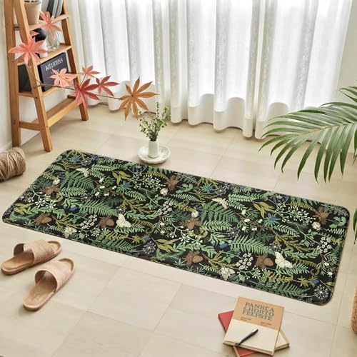 2PC Botanical Kitchen Rugs Set, Black Green, 17.3"x28" + 17.3"x59" - Image 3