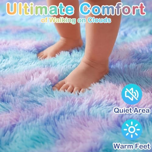 Fluffy 8x10 Area Rugs, Cute Kawaii Rainbow Purple Carpets for Girls Bedroom - Image 2