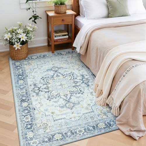 Lofus 3x5 Light Blue Rugs for Bedroom Living Room, Vintage Boho Carpet - Image 4