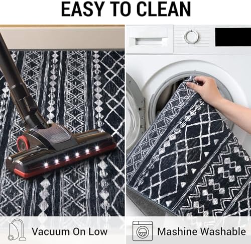 KUTA Boho Washable Runner Rug 2x7 Black Moroccan - Image 5