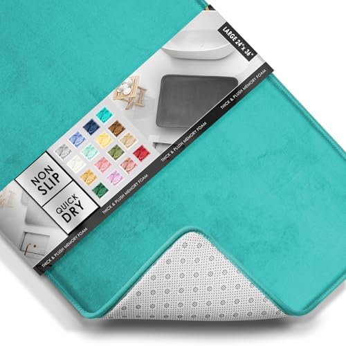 Clara Clark Bathroom Rugs, Velvet Memory Foam Bath Mat, Non-Slip Bath Rugs, Machine Wash, Dries Quickly, Ultra Soft Plush Bath Mats for Bathroom, 24 x 36, Teal Blue - Image 3