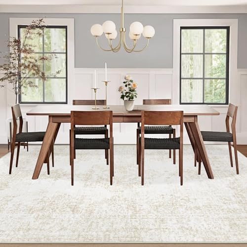 Vintage Living Room Area Rug - 8x10 Large Machine Washable Boho Moroccan Rug Distressed Farmhouse Rugs for Bedroom - Soft Non-Slip Indoor Carpet for Dining Room Office Nursery(Ivory, 8'x10') - Image 6