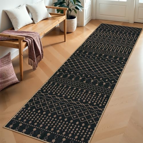 Lahome Moroccan Easy Jute Washable Runner Rug, 2x8 Black Kitchen Runner - Image 2