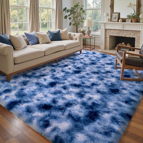 8x10 Ft Extra Large Shag Rugs for Living Room, Ultra Soft Fluffy Furry Area Rugs for Bedroom Indoor Floor, Aesthetic Carpet for Kids Home Decor (Blue) - Image 2