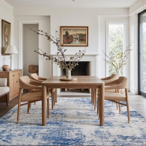 6x9 Blue Gray Washable Area Rug for Living Room, Vintage Print - Image 6