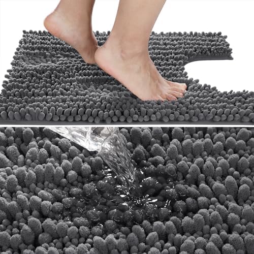 Yimobra Toilet Rug U Shaped Washable 24x20 Inch - Ultra Soft Absorbent Chenille Bath Rugs for Toilet, Quick Dry & Machine Washable, Non Slip Contour Bathroom Mat, Dark Gray - Image 3