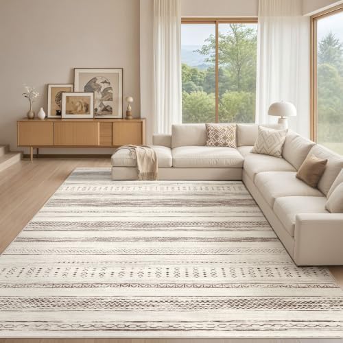 Tortania Area Rug Living Room Rugs - 10x14 Washable Large Soft Neutral Boho Moroccan Bohemian Farmhouse Rug Indoor Floor Carpet for Bedroom Under Dining Table Home Office Decor - Beige by Tortania