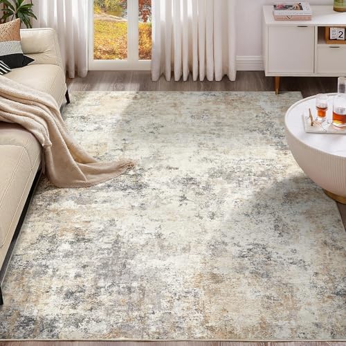 UERMEI 8x10 Area Rug Living Room Rugs - Washable Neutral Modern Abstract Soft Thin Large Rug Indoor Floor No Slip Rug Carpet for Bedroom Under Dining Table Home Office Decor - Golden Grey by UERMEI