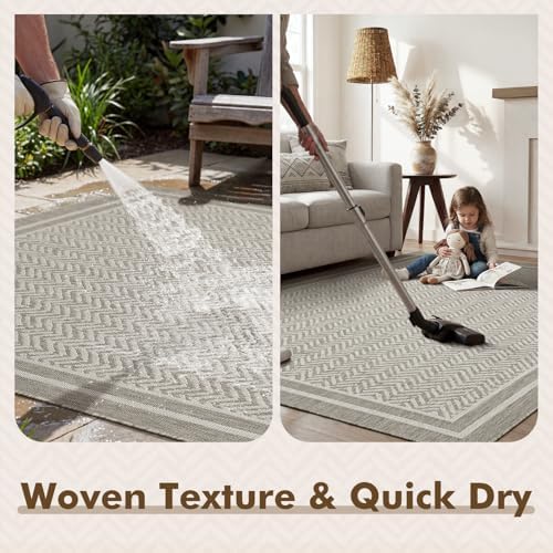 MontVoo-Outdoor Rug-Patio Rug 6x9 Polypropylene Indoor Outdoor Rugs Outdoor Carpet for Patio Deck Balcony Porch, Textured Weave, Durable for High Traffic, Fade-Resistant, Boho Farmhouse Silver Grey - Image 5