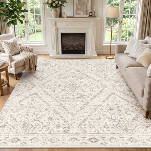 5x7Ft Boho Washable Area Rugs for Living Room, Beige Thin Bedroom Rugs Non Slip, Moroccan Soft Kids Nusery Area Floor Carpets for Dining Room Playroom Kitchen Home Office Decor by Geanlod