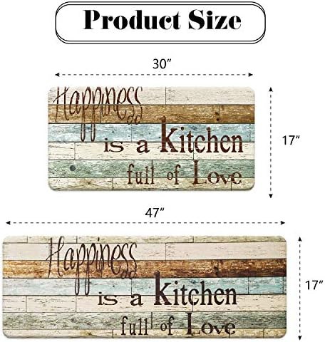FRESHMINT Farmhouse Kitchen Mats Sets 2 Piece Cushioned Comfort Mat for Home & Office Ergonomically Engineered Memory Foam Kitchen Rug Waterproof Non-Skid, 30" by 17" + 47" by 17",Happiness - Image 3