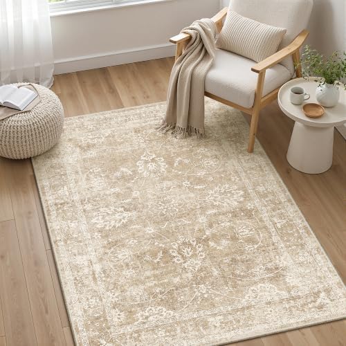 Madane 3x4 Area Rugs for Entryway, Washable Neutral Soft Rugs Beige/Brown - Image 4