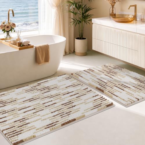 BSICPRO Bathroom Rugs Sets 2 Piece, Modern Bath Mat 20"x32"+16"x24", Beige by BSICPRO