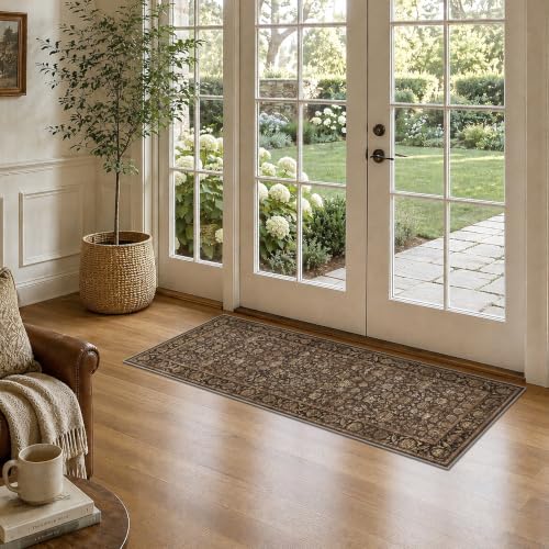 Washable 2x5 Kitchen Non-Slip Runner Rug Vintage Brown Throw Carpet - Image 2