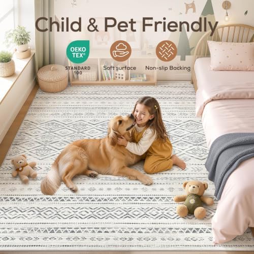 Nakagishi Boho 7x9 Area Rug Living Room Rugs Machine Washable Grey - Image 4
