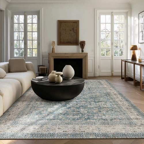 Machine Washable Living Room Rug: 5x7 Area Rugs for Bedroom Vintage Stain Resistant Non Slip Low Pile Lightweight Boho Carpet for Kitchen Dining Room Farmhouse Kids Room Nursery - Image 2