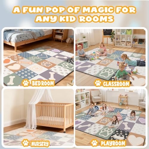 Playroom Rug for Kids, Small Classroom Rug 5x7, Paw & Heart - Image 4